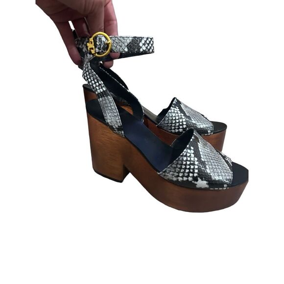 Tory Burch Camilla Leather Wooden Animal Print Platform Sandals NWOT Sz 6.5 M - Picture 2 of 7